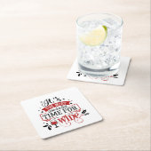 おもしろいクリスマスワインホリデーパーティー スクエアペーパーコースター (インサイチュ)