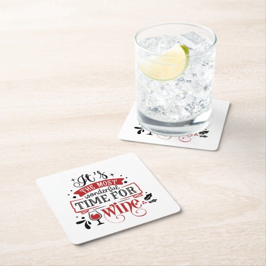 おもしろいクリスマスワインホリデーパーティー スクエアペーパーコースター (インサイチュ)