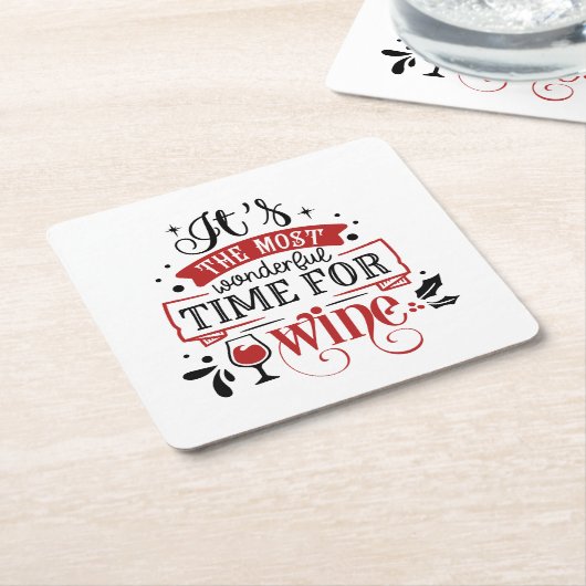 おもしろいクリスマスワインホリデーパーティー スクエアペーパーコースター (アングル)