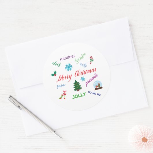 おもしろいクリスマスワードクラウドデザイン ラウンドシール (封筒)