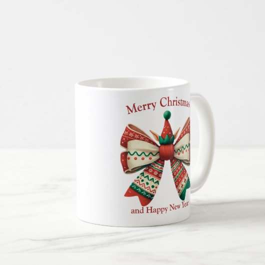 おもしろいクリスマスヴィンテージの素朴な弓と小妖精や小人帽子 コーヒーマグカップ (正面右)