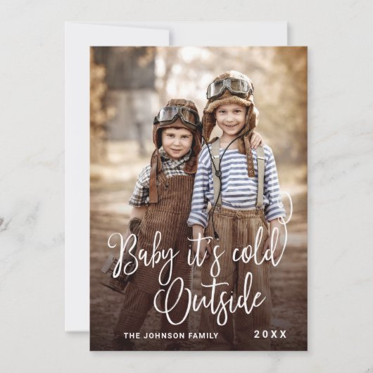 おもしろいクリスマス写真ベビー外は寒い シーズンカード (正面)
