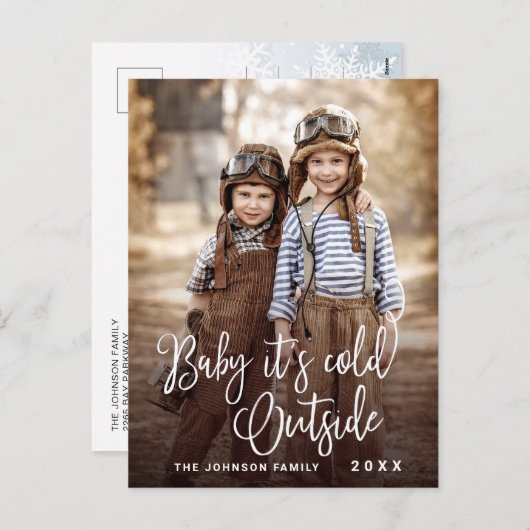 おもしろいクリスマス写真ベビー外は寒い シーズンポストカード (正面/裏面)