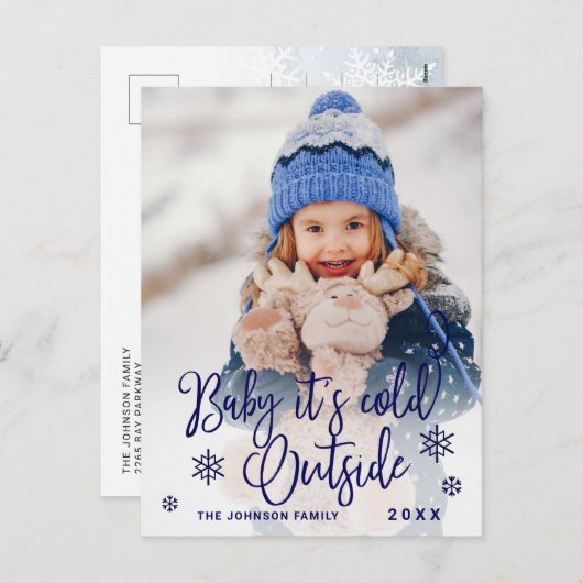 おもしろいクリスマス写真ベビー外は寒い シーズンポストカード (正面/裏面)