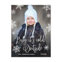 おもしろいクリスマス写真ベビー外は寒い