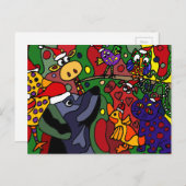おもしろいクリスマス動物抽象芸術アートオリジナル シーズンポストカード (正面/裏面)
