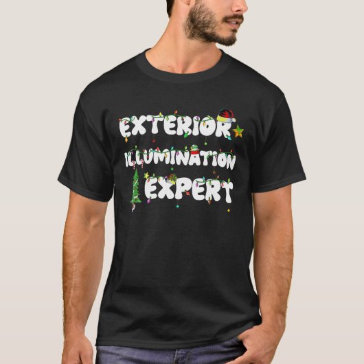 おもしろいクリスマス外面照明エキスパートライト Tシャツ (正面)