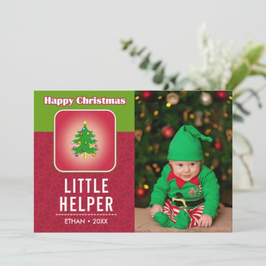 おもしろいクリスマス小妖精や小人かわいいベビーホリデーフォトカード シーズンカード (スタンド正面)