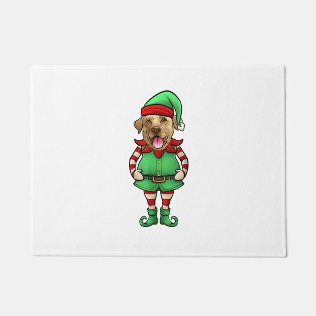 おもしろいクリスマス小妖精や小人イエロー・ラブラドール・レトリーバードッグイエローラブラドール ドアマット (正面)