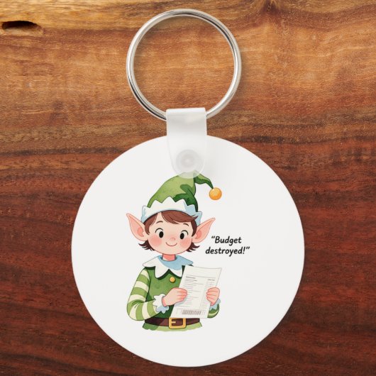 おもしろいクリスマス小妖精や小人バジェット破壊ホリデーユーモア キーホルダー (正面)