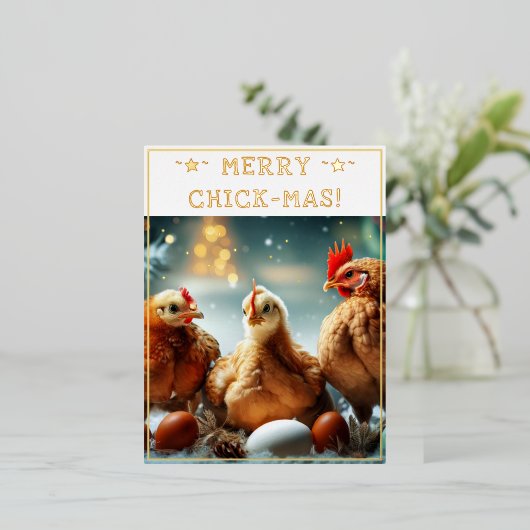 おもしろいクリスマス引用文かわいいおもしろいチックス写真 箔シーズンポストカード (立ち正面)