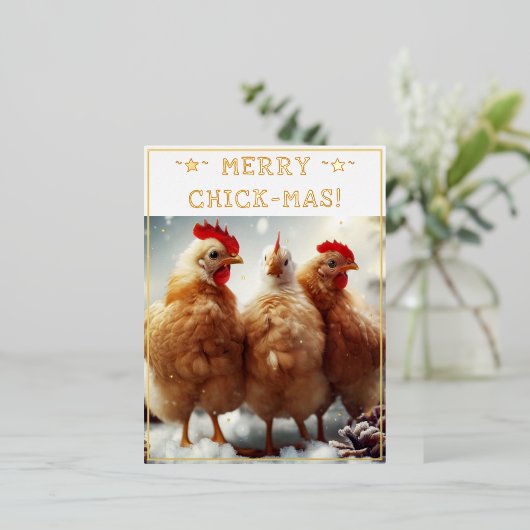 おもしろいクリスマス引用文かわいいおもしろいチックス写真 箔シーズンポストカード (立ち正面)