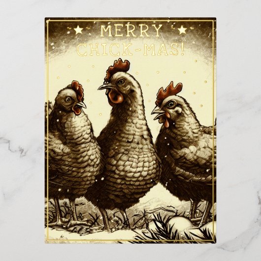 おもしろいクリスマス引用文かわいいおもしろいヴィンテージ鶏 箔シーズンポストカード (正面)