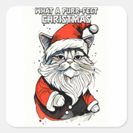 おもしろいクリスマス引用文かわいいサお洒落ンタ猫 スクエアシール