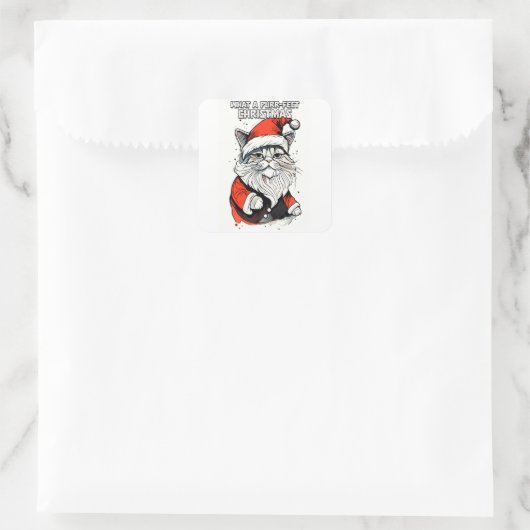 おもしろいクリスマス引用文かわいいサお洒落ンタ猫 スクエアシール (バッグ)