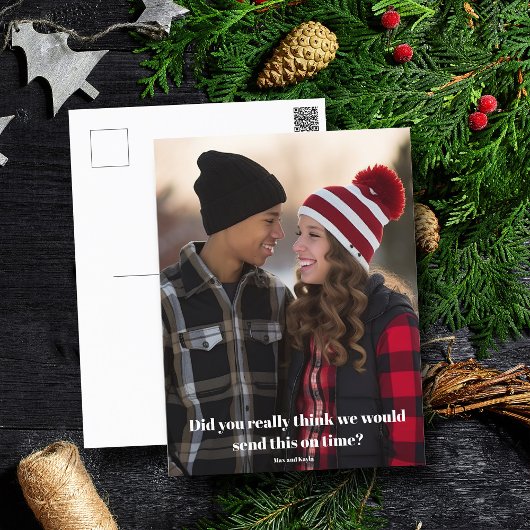 おもしろいクリスマス後期の家族の写真の遅い休日 ポストカード