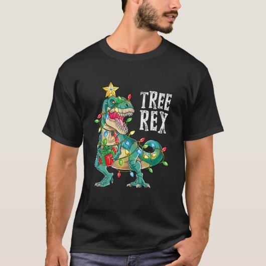 おもしろいクリスマス恐竜の木のレックスパジャマ男の子 Tシャツ (正面)