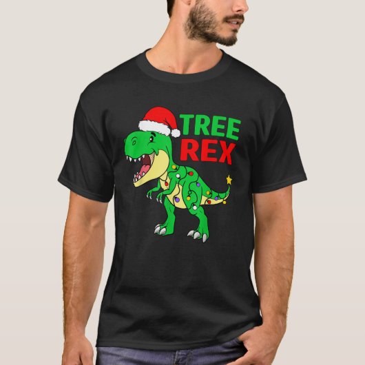 おもしろいクリスマス恐竜キッズクリスマスツリーライト Tシャツ (正面)