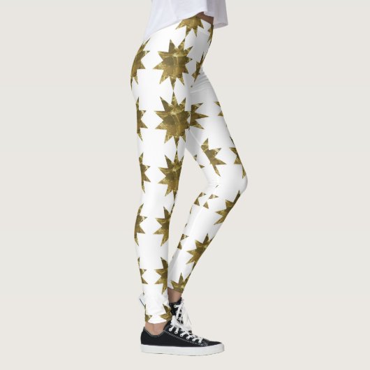 おもしろいクリスマス星金ゴールド白レギンス レギンス (右)