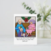 おもしろいクリスマス朝のユーモアのはがき シーズンポストカード (スタンド正面)