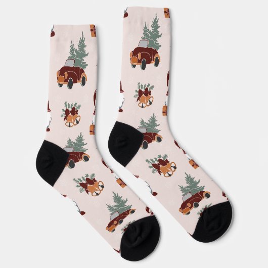 おもしろいクリスマス格言とツリーパターン付き車 ソックス (右)