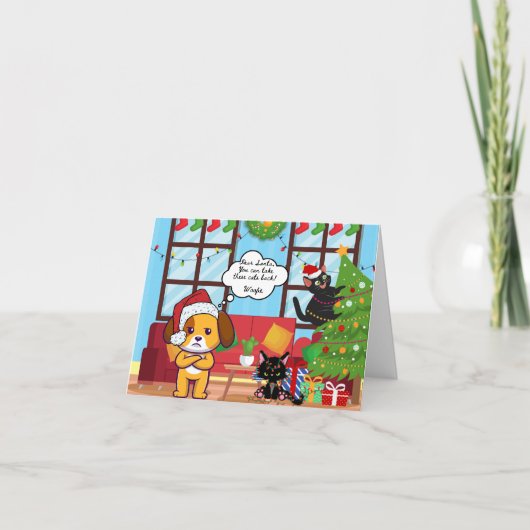 おもしろいクリスマス気分のバウムドッグ シーズンカード (正面)