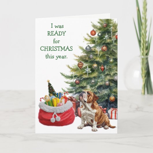 おもしろいクリスマス準備のブルドッグ シーズンカード (正面)