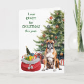 おもしろいクリスマス準備のボクサー犬 シーズンカード (正面)