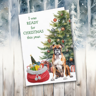 おもしろいクリスマス準備のボクサー犬 シーズンカード