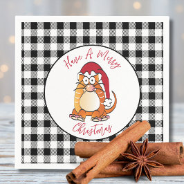 おもしろいクリスマス漫画キャットサンタハットホリデー スタンダードカクテルナプキン