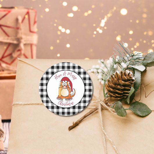 おもしろいクリスマス漫画キャットサンタハットホリデー ラウンドシール