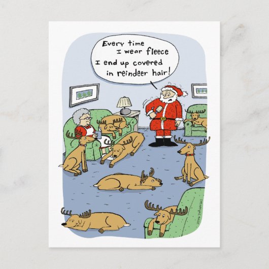おもしろいクリスマス漫画トナカイの髪とフリース シーズンポストカード (正面)
