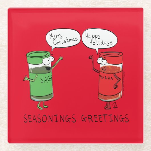 おもしろいクリスマス漫画料理スパイス ガラスコースター (正面)