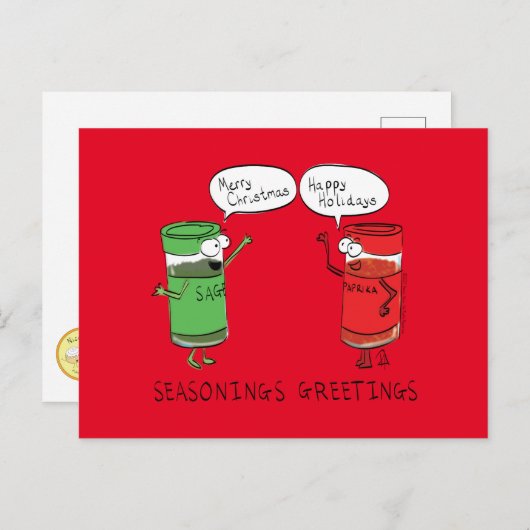 おもしろいクリスマス漫画料理スパイス ポストカード (正面/裏面)