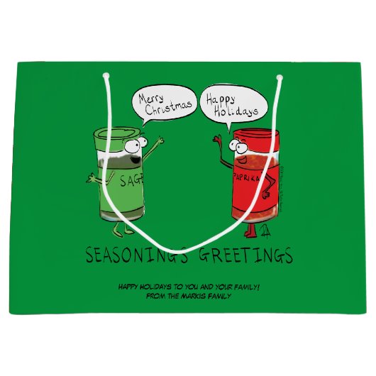 おもしろいクリスマス漫画料理スパイス ラージペーパーバッグ (正面)