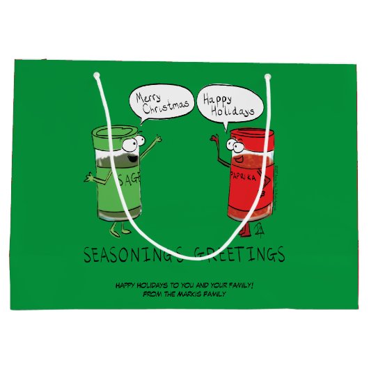 おもしろいクリスマス漫画料理スパイス ラージペーパーバッグ (裏面)