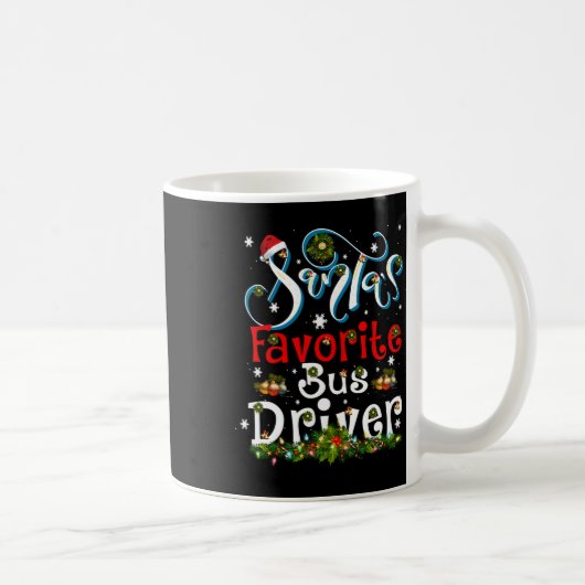 おもしろいクリスマス照明サンタお気に入りののバス運転手Chri コーヒーマグカップ (右)