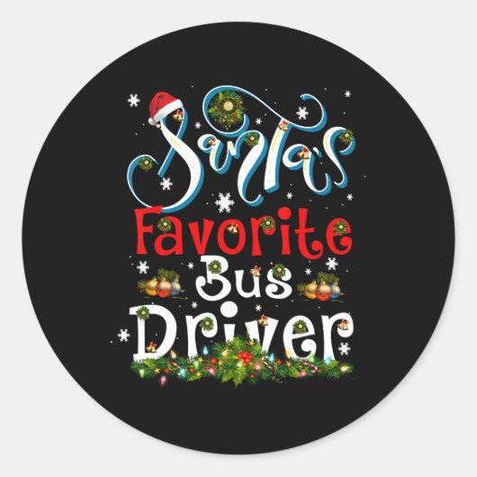 おもしろいクリスマス照明サンタお気に入りののバス運転手Chri ラウンドシール (正面)