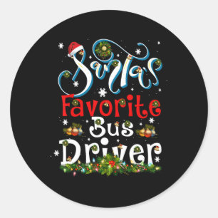 おもしろいクリスマス照明サンタお気に入りののバス運転手Chri ラウンドシール