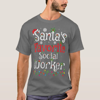 おもしろいクリスマス照明サンタズお気に入りのソーシャルワーカー Tシャツ