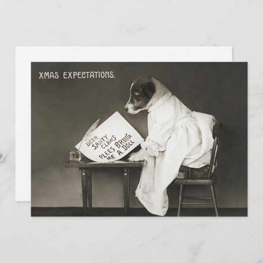 おもしろいクリスマス犬クリスマス期待ホリデー シーズンカード (正面/裏面)