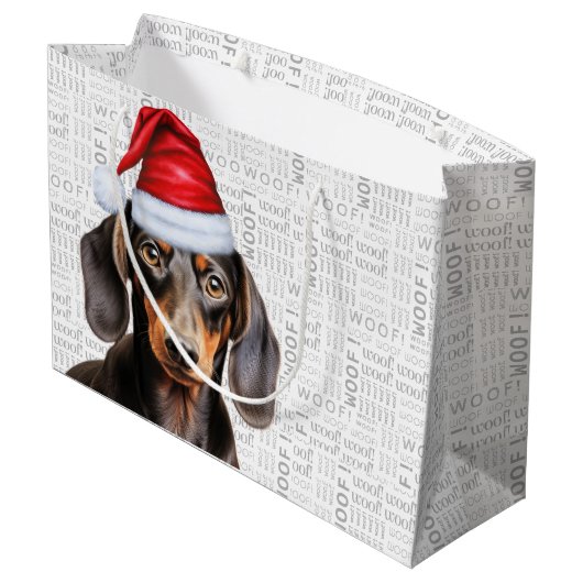 おもしろいクリスマス犬ダッシュント恋人の言葉 ラージペーパーバッグ (裏面アングル)