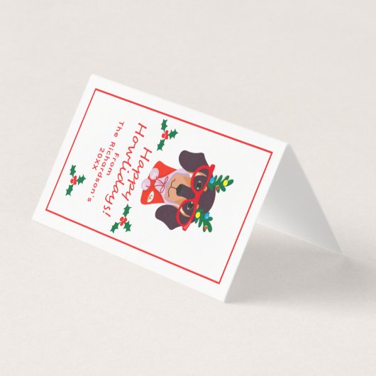 おもしろいクリスマス犬ハウリデイかわいい犬の折り畳みカード (正面)
