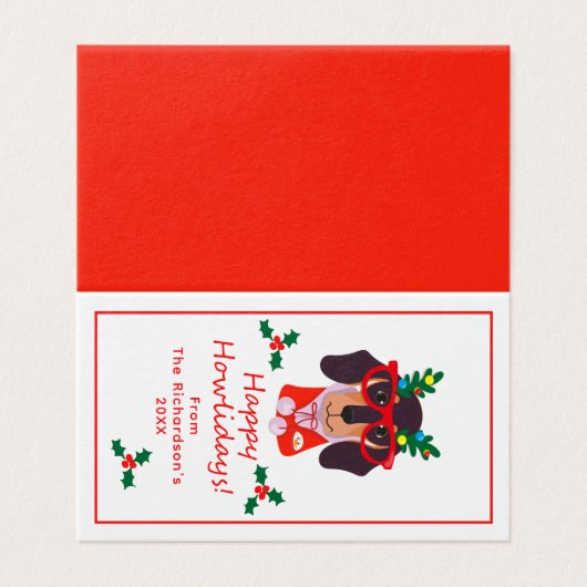 おもしろいクリスマス犬ハウリデイかわいい犬の折り畳みカード (外部フラット)
