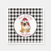 おもしろいクリスマス犬マンガサンタハットホリデー スタンダードカクテルナプキン (正面)