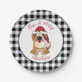 おもしろいクリスマス犬マンガサンタハットホリデー ペーパープレート (正面)