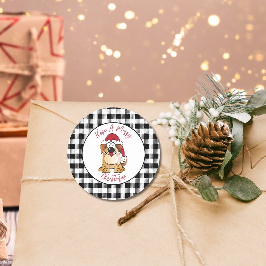 おもしろいクリスマス犬マンガサンタハットホリデー ラウンドシール