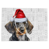おもしろいクリスマス犬硬い毛ダッシュンドウォフワード ラージペーパーバッグ (裏面)