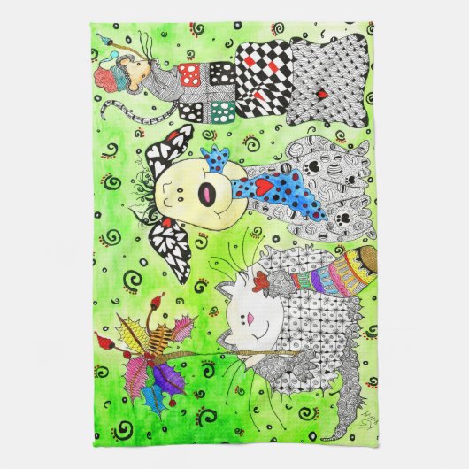 おもしろいクリスマス犬、猫、マウスのキッチンタオル キッチンタオル (縦)