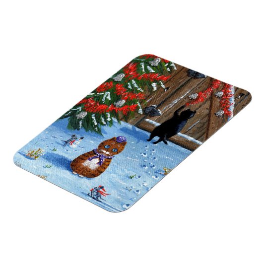 おもしろいクリスマス猫とネズミ創作 マグネット (左側)